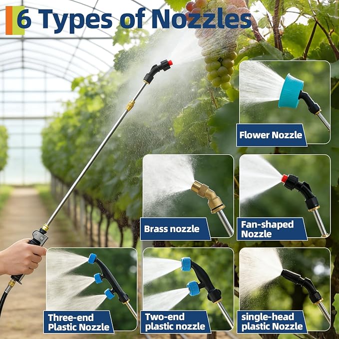 Garvee 10.5 Gallons Battery Powered Sprayer with Wheeled Cart, 18V 4Ah Electric Sprayer with 6 Nozzles & 2 Wands, 4-6 Hour Runtime, 80PSI Adjustable Pressure, Trigger Lock, Yard Sprayers for Lawn