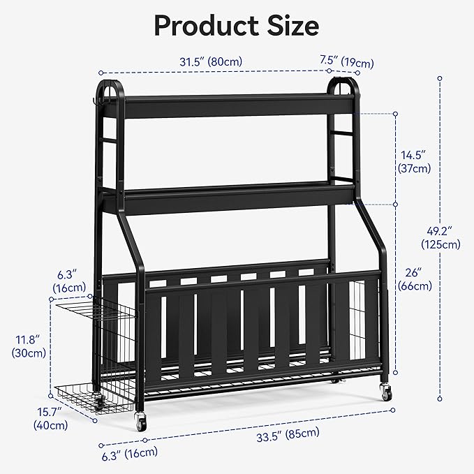 Sports Equipment Organizer, Large Capacity Garage Ball Storage Rack with Wheels, Heavy-Duty Rolling Ball Cart for Basketball, Soccer & Sports Gear