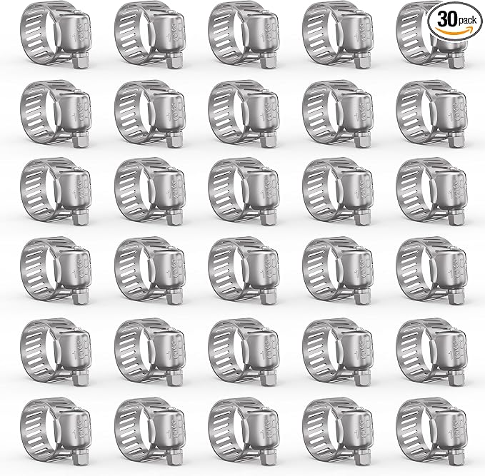 Hose Clamp 30PCS Hose Clamp 304 Stainless Steel Kit Adjustable 1/2" to 3/4" (13–19 mm) Worm Gear Hose Clamp, Heavy Duty Small Hose Clamps for Automotive, Fuel Line, Pipe, Radiator