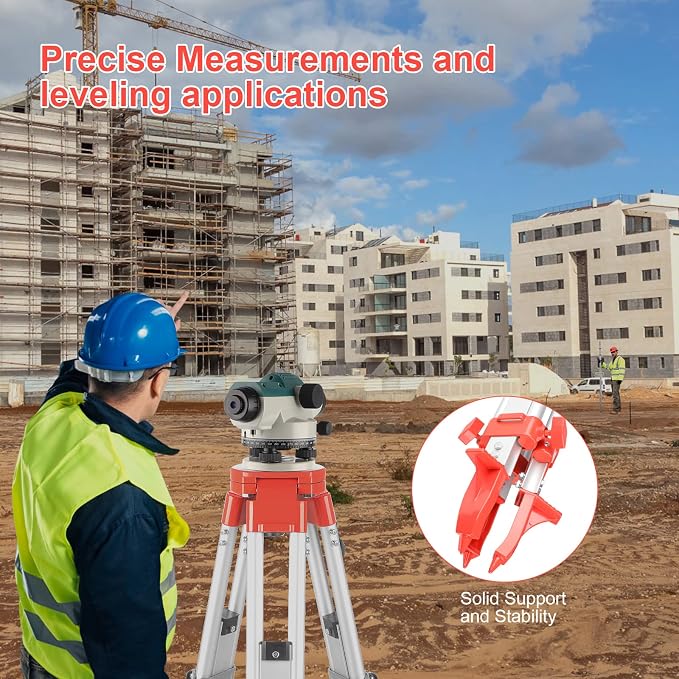 KEZERS Aluminum Surveying Tripod, Heavy Duty Transit Level Tripod with Quick Clamp, 5/8"-11 Threaded Flat Tripod for Automatic Optical Level