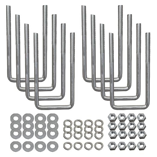 A.A Square U Bolt and Hardware for Boat Trailer, Galvanized Steel, 1/2" Diameter x 3-1/16" x 7-5/16" for 3x3 Beam (8 Pack)