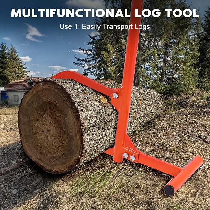FAHKNS 50.9" Timberjack Log Lifter, Adjustable Log Roller Cant Hook, Ups to 15.5" in Dia Log Roller Tool, Heavy Duty Steel Log Jack, Logging Tools for Rolling and Raising Up Logs
