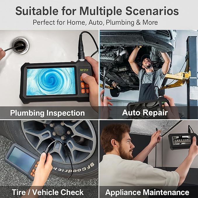 Endoscope Camera with Light, 1920P HD Borescope Inspection Camera with 4.3" IPS Screen, IP67 Waterproof with 8 LEDs & 16.5ft Semi-Rigid Snake Camera for Automotive Pipe Tools Gadgets for Men