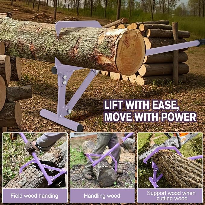 50.8" Timberjack Log Roller Lifter, Long Handle Log Roller Tool ups to 25" in Dia Logging Tools, Adjustable Log Roller Cant Hook, Heavy Duty Steel Log Jack for Rolling and Raising Up Logs
