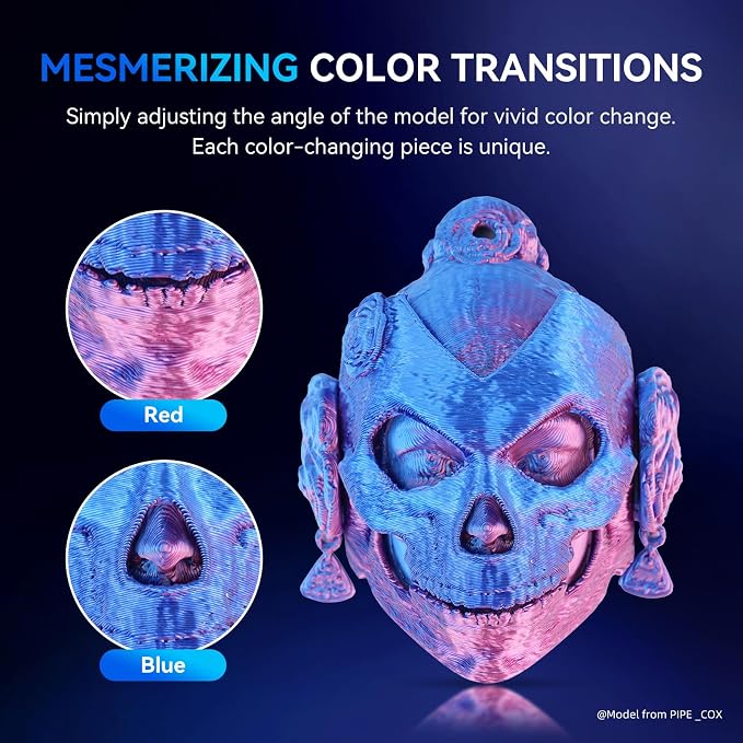 JAYO Silk Dual Color PLA Filament 1.75mm Blue-Red 1.1kg, Shiny Gradient Dual-Tone PLA, High Gloss Finish, Easy to Print, Layer Concealing, Fits for Most FDM 3D Printers
