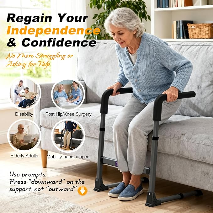 Couch Stand Assist for Elderly, Adjustable Chair Assist for Elderly Sit to Stand, Heavy-Duty Senior Lifting Devices & Standing Aids for Seniors, 400lbs Capacity, Black Carbon Steel