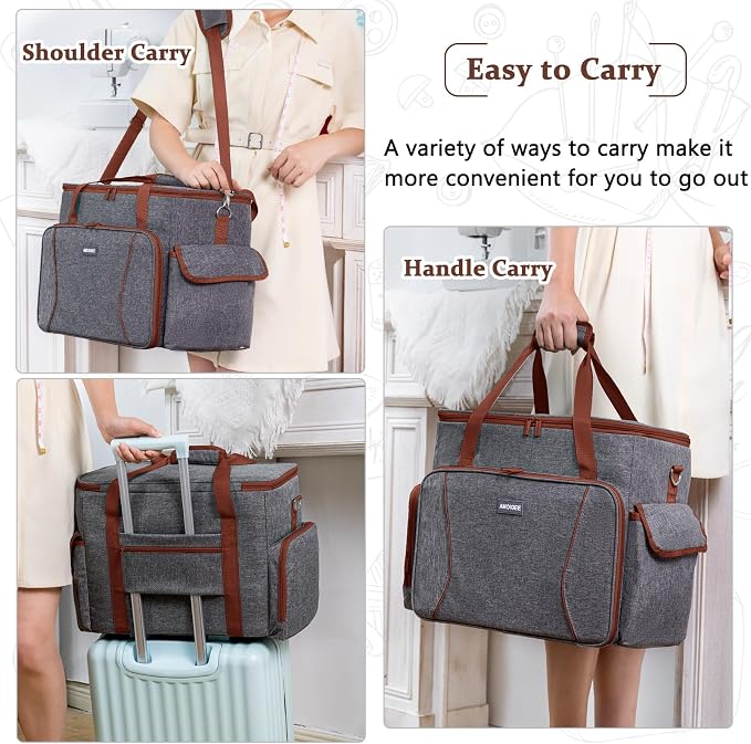 AMOIGEE Sewing Machine Case – Heavy Duty Sewing Machine Bag with Thick Padded Bottom, Sewing Tote Fits Most Standard Machines Compatible with Singer, Brother, Janome
