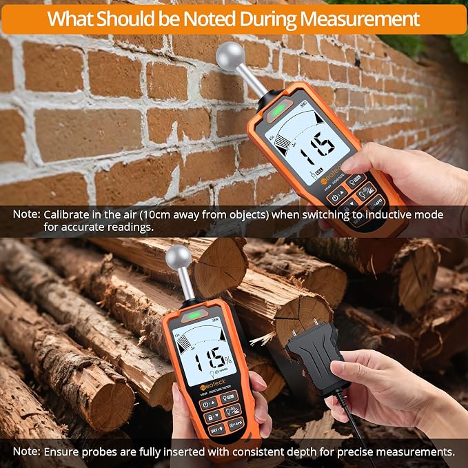 Neoteck Professional Measurement Kit: Spherical Inductive Pinless Moisture Meter & 2-in-1 Dual Probe 40mm Moisture Meter, LCD Display, USB Rechargeable, Audio Alarm for Wood, Wall, Concrete