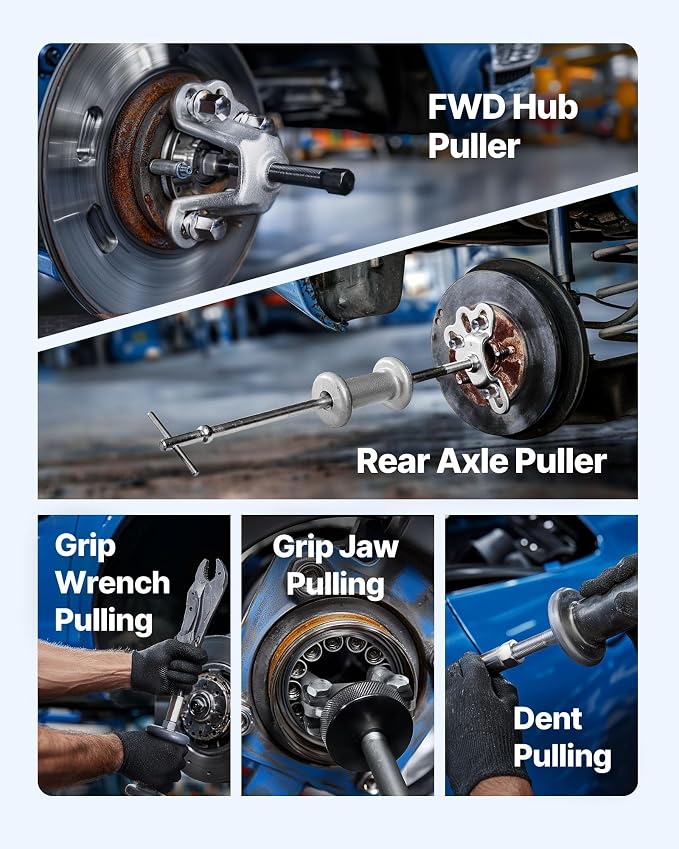 VEVOR 9-Way Slide Hammer Puller Set, 15PCS Front Wheel Hub Bearing Remover & Rear Wheel Axle Hub Dent Shaft Puller Tool Kit, Axle Bearing Puller Tool Kit and Slide Hammer Remover Set with Carry Box