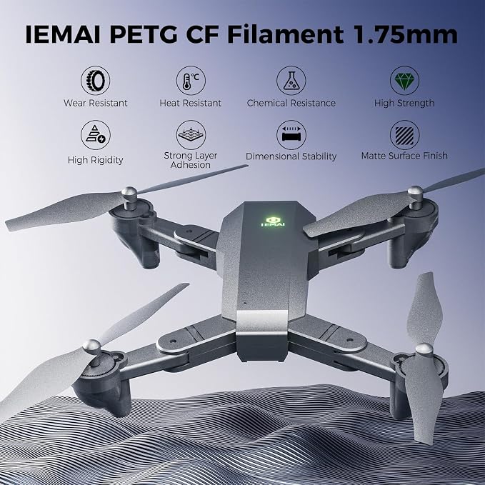 IEMAI Carbon Fiber PETG Filament 1.75mm Matte Gray 1KG, PETG-CF 3D Printer Filament with Dimensional Stability & Low Warpage, High Stiffness, Heat Resistant, Easy Print
