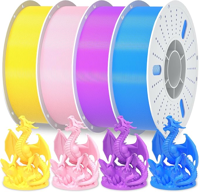 PINBALL PETG 3D Printer Filament 1.75mm High Precision Durable Strong Filament Mith Better Flow Dimensional Accuracy +/- 0.02mm Suitable for Most FDM 3D Printers 4 Kilograms Yellow, Blue,Pink, Purple