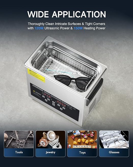 CREWORKS 3L Digital Ultrasonic Cleaner with Degas & Gentle Modes, 0.8 gal. Ultrasonic Cleaning Machine, 120W Professional Ultrasound Cleaner with 150W Heater & 1-30 min. Timer for Glasses Toys Tools