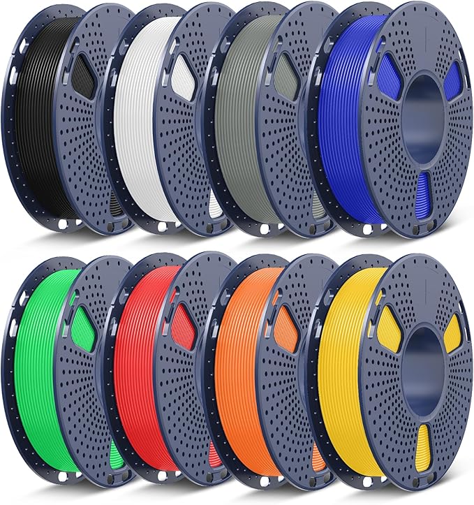 SUNLU PLA+ Filament Bundle, Christmas Gift, 3D Printer Filament Bundle Multicolor, Fit Bambu Labs Printer, Black+White+Grey+Red+Klein Blue+Green+Yellow+Orange