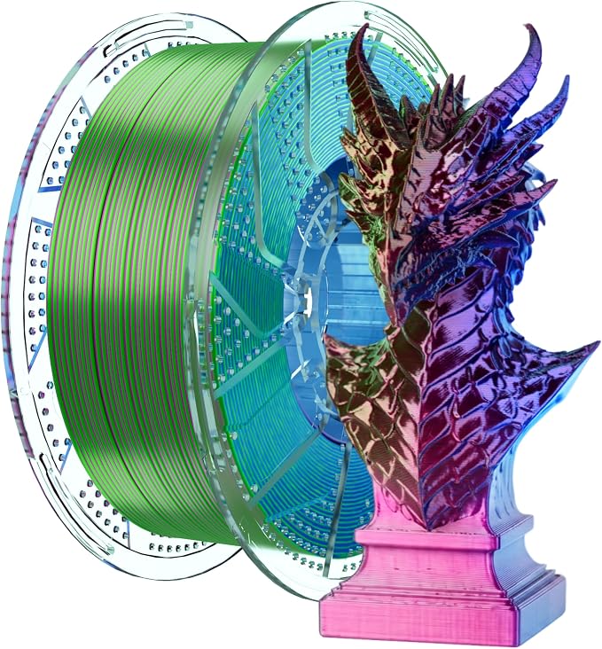 Chitu Systems Conjure Tricolor Silk PLA Filament, Christmas Red Blue Green Filament, Using Reusable Spool Compatible with Bambu Lab Refill Filament, 1.75±0.02 mm 3D Printer Filament 1KG/2.2lb