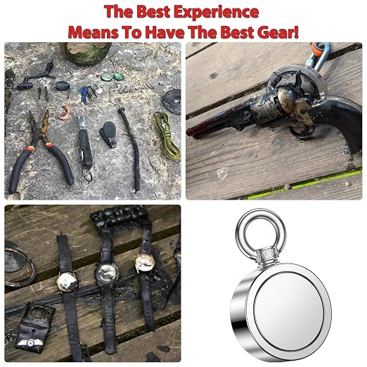 FINDMAG 1000 LBS Fishing Magnet Kit, Double Sided Stong Magnet Fishing with Rope, Magnetic Fishing Tool for Retrieving Items in River, Lake, Beach, Lawn - 2.95inch Diameter