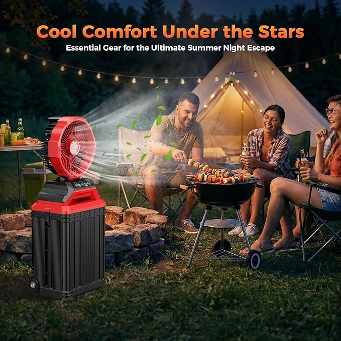 Portable Misting Fan with 30L Water Tank, 2-in-1 Rolling Mist Fan with Wheels, 30000mAh Rechargeable Battery Operated Cooling Station with Remote for Golf Cart, Patio, Camping, Outside & Travel