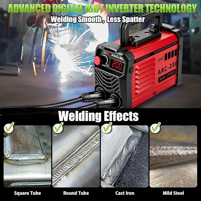 Hpoouo 200Amp 20PCS Rods Stick Welder, Super MINI Portable Welding Machine | IGBT Inverter Welder Machine 110V with Hot Start/Arc Force/Anti-Stick, ARC Welder for 1/16"-1/8" Rod , Beginner & Home DIY
