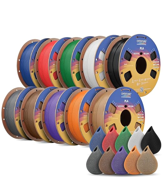 OVERTURE 10KG Bundle High Speed PLA Filament 1.75mm, Neatly Wound 3D Printer Filament 10 Pack 1kg Spool (2.2lbs) Rapid PLA, Fit Most FDM 3D Printers(10 Color P1)
