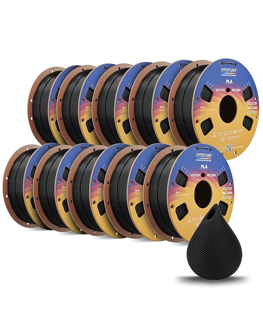 OVERTURE 10KG Bundle High Speed PLA Filament 1.75mm, Neatly Wound 3D Printer Filament 10 Pack 1kg Spool (2.2lbs) Rapid PLA, Fit Most FDM 3D Printers (Black 10-Pack)
