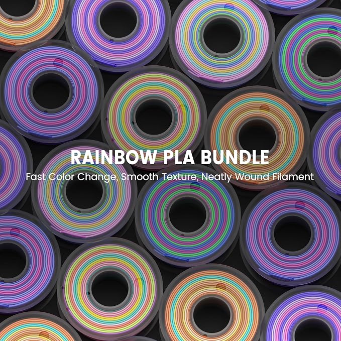 SUNLU 3D Printer Filament Bundle, PLA+ Silk Rainbow Filament Multicolor 1.75mm, Individually Vacuum Packed, 250G Spool, 8 Rolls, 2kg in Total, 8 Rainbow Color, Suit for Christmas Print