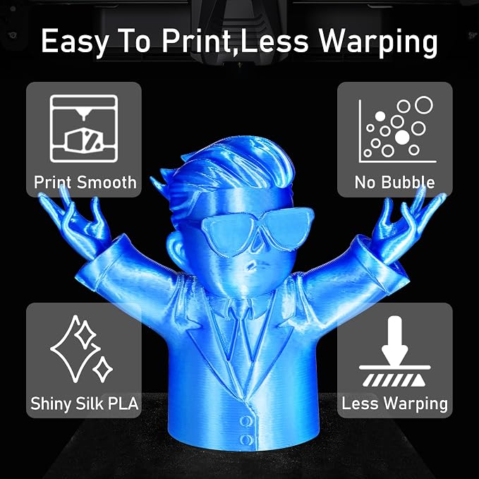 Silk Blue PLA Satin Shiny 3D Printer Filament, 1.75mm Diameter 1kg Spool 2.2lbs for FDM 3D Printers