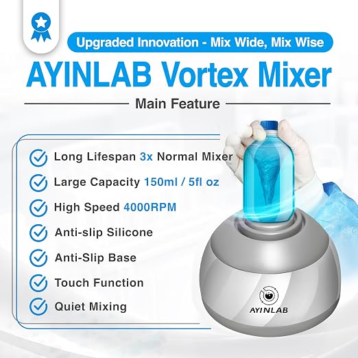 Mix Wide Vortex Mixer 4000RPM, Mini Paint & Lab Mixer, 20,000h Brushless Motor, Max 5 fl. oz/150ml Capacity, for Chemistry, Biology, Nail Gel, Tattoo Ink, Resin, Water Testing & DIY