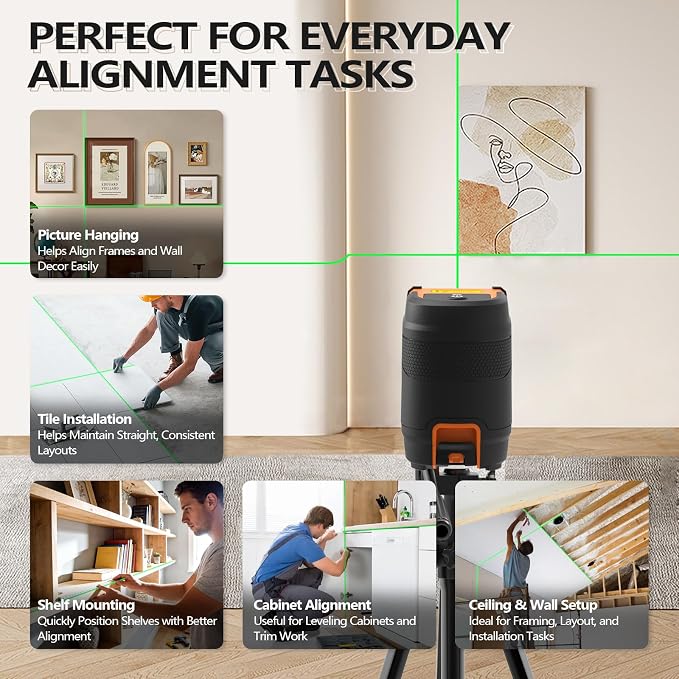 L90 Pocket Green Laser Level, Self Leveling Cross Line Laser with Pendulum Lock, Compact 2 Line Laser Level for Picture Hanging, Cabinets, Tile and DIY Home Projects (L90 with Tripod)