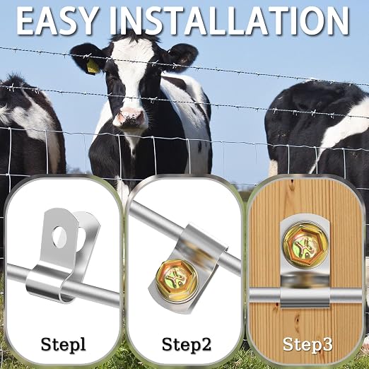 400 PCS T304 Stainless Steel Wire Fence Clips, Fasteners Post Screw with Wire Fixer, Agricultural Fencing Fence Wire Clamps for 4, 6, 8,10 and 12-16Gauge Wire Fencing Livestock Fencing Clips for Wood