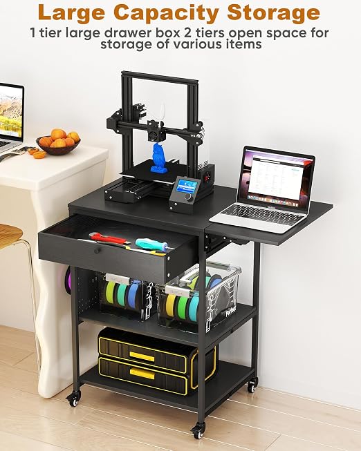 Baoz 3D Printer Stand with 40pcs Filament Storage,4 Tier 3D Printer Table Printer Stand with Wheels, Heavy Duty Filament Storage Rack with Drawers and Spool Hooks for Studio, Home Office