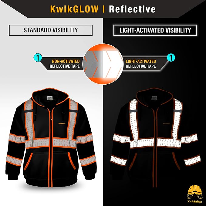 KwikSafety - Charlotte, NC - Men's Fleece Safety Hoodie | PPE Hi Vis Lightweight Reflective Jacket