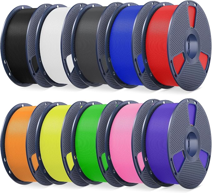 SUNLU High Speed PLA Filament 1.75mm, 10 Packs, Multi-Color | 1kg/Spool, Black, White, Grey, Pink, Red, Orange, Yellow, Green, Blue, Lavender Purple, 10kg PLA Filament 1.75mm Bundle