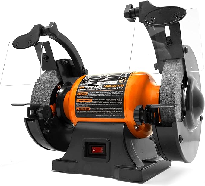 WEN BG4260 2.1-Amp 6-Inch Single Speed Bench Grinder, Orange,black & VEVOR Bench Vise, 4.5-inch Jaw Width 3.3-inch Jaw Opening, 240-Degree Swivel Locking Base Multipurpose Vise