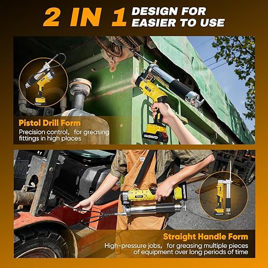 Saker Electric Grease Gun,5.3 oz/min Cordless Grease Gun Kit with 2 Batteries,2-in-1 Design Effortless for Farmers,Equipment Operators and Owners,10,000 PSI Battery Powered Greases Gun