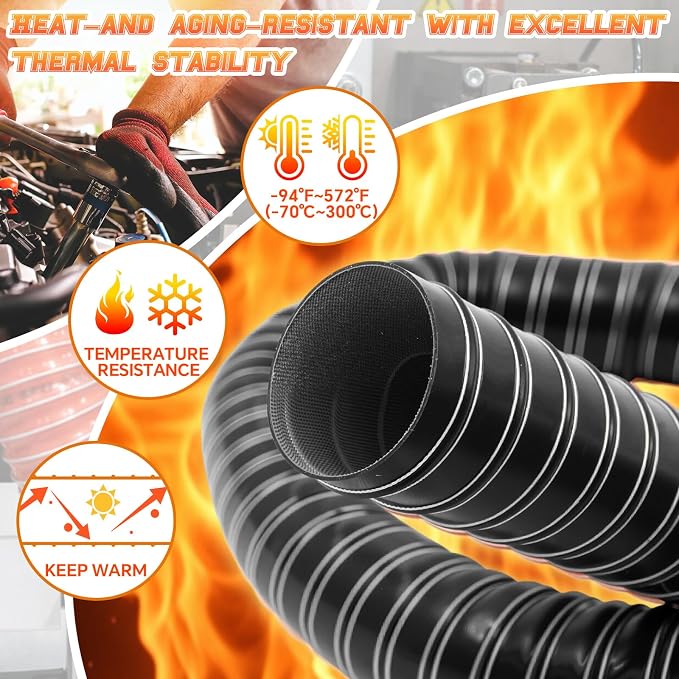 Pangda 2" x 10ft Air Duct Hose Cooling Air Ducting, Silicone Flexible Brake Induction Intake Pipe High Heat Brake Exhaust Hose for Dryer System (Black)
