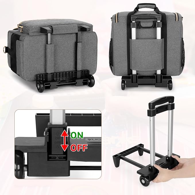 LUXJA Rolling Craft Bag with Pockets for 12 x 12 inch Scrapbook Album and Laptop, Rolling Scrapbook Tote with Detachable Dolly (Patent Pending), Gray