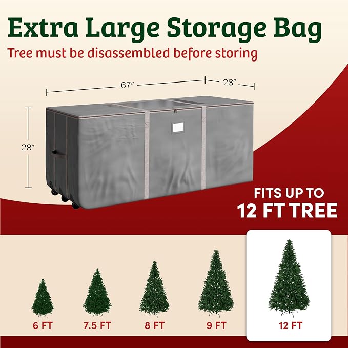 Christmas Tree Storage Bag - Rolling Bag for 12FT Disassembled Artificial Trees, Seasonal Decor, Packing, Moving, and Home Storage by Elf Stor (Gray)