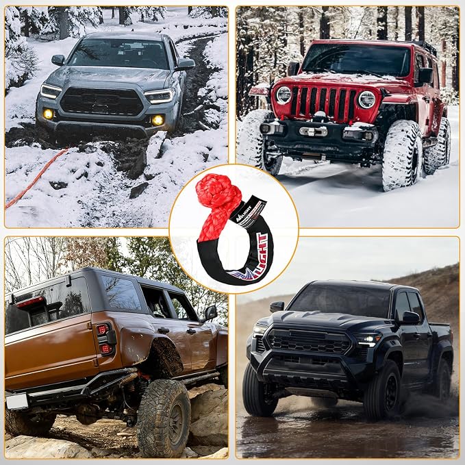 Nilight 2PCS Synthetic Soft Shackles 1/2" x 24" 56,000 LBS Breaking Strength with Extra Sleeves Heavy Duty Recovery Rope for Sailing SUV Off-Road Towing ATV UTV Trucks 4x4 (Red)