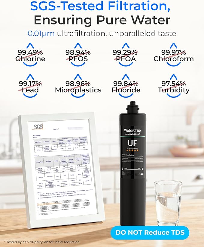 Waterdrop 15UA Under Sink Water Filter System and Waterdrop RF15-UF 0.01 Micron Replacement Filter Cartridge for 15UA/15UA-UF/15UB/15UB-UF/15UC/15UC-UF Under Sink Water Filter