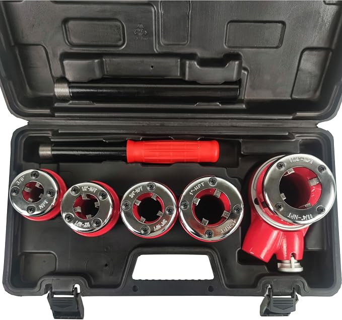 TEXALAN(R) Ratchet Pipe Threader Kit Ratcheting Pipe Threading Tool Set 5 Dies（3/8", 1/2", 3/4", 1", 1-1/4"）