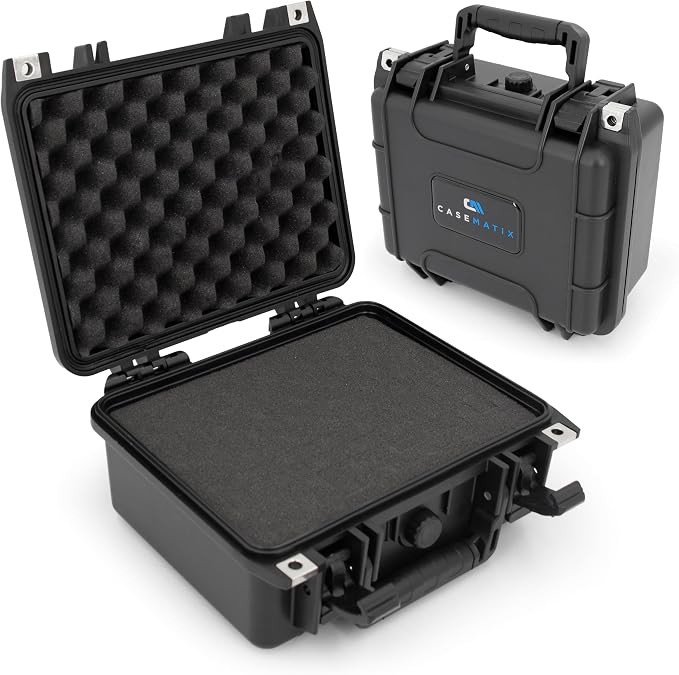 CASEMATIX 11" Waterproof Hard Case with Customizable Foam for Portable Electronics, Tools and Accessories - Hard Shell Small Plastic Case with Pre-Diced Travel Case Foam Interior