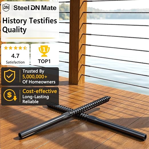 Steel DN Mate 100 Pack Black T316 Stainless Steel Left&Right Handed Thread Swage Lag Screws for Wood Post of 1/8" Black Cable Railing Kit, Deck Stair Railing, DIY Baluster kit, Wrench Included DM45