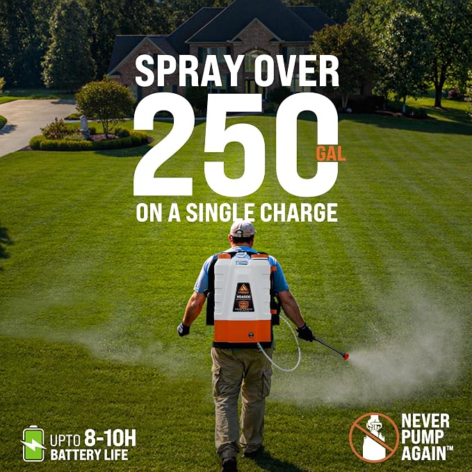 PetraTools Battery Powered Backpack Sprayer 4 Gallon - 8 Hours Long Battery Life & Padded Straps for Comfort - HD4000 Electric Backpack Garden Sprayer with 9 Spray Nozzles (HD4000 Pro Series)