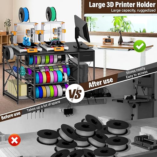 3D Printer Stand with Charging Station,Large 4-Tier 3D Printers Table with Holds 60+ Filament Storage and Storage Drawer,Filament Rack,Heavy Duty 3D Printer Desk for Workshop,Office and Garage,Black