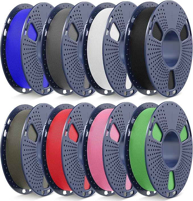 SUNLU PLA Filament Bundle 1.75mm Matte, Neatly Wound Filament, Smooth Matte Finish, 2kg in Total, 0.25kg Spool, 8 Packs, Black+White+Grey+Clay+Green+Pink+Blue+Red