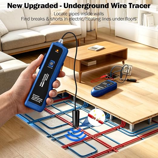 Underground Wire Locator & Cable Tester – 4FT Depth, 2000FT Range, Rechargeable 1100mAh Battery, with Earphone for Fast Break/Short Detection of Dog Fence, Control Wires & Irrigation Cables