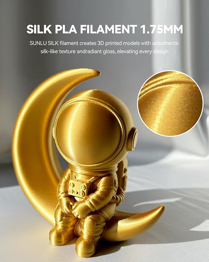 SUNLU Silk PLA Plus Filament 4kg Bundle,Shiny Silk Surface PLA+ 3D Printer Filament 1.75mm ±0.02mm,Glossy 3D Printing Filament,Good Vacuum Packaging,1kg Spool,4 Packs.(Gold+Sliver+Black+Red)