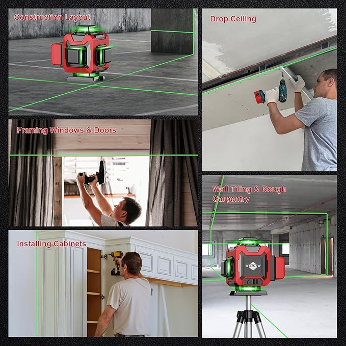 WEIDDW Laser Level with Tripod, Self Leveling Laser Level 4x360°, Green Line Laser 4D Laser Leveler Tool with 2Pcs Lithium Batteries for Picture Hanging, Tile, Home Renovation(SizeX)