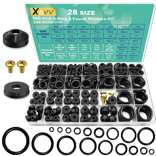XBVV 560 Pcs Faucet Washers & SAE O Ring and 1075 Pcs Plumbing Washer & Metric O Ring Kit for Faucet Plumbing Hydraulic Sealing Repair(4 in1 Kit)