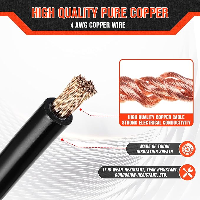 4 Gauge Wire 4 Awg Battery Cable 20FT Red + 20FT Black, 4AWG Pure Copper Wire for Automotive, Battery, Solar and Generator, 4AWG Welding Cable with Cable Lugs Terminal Connectors and Heat Shrink Tube