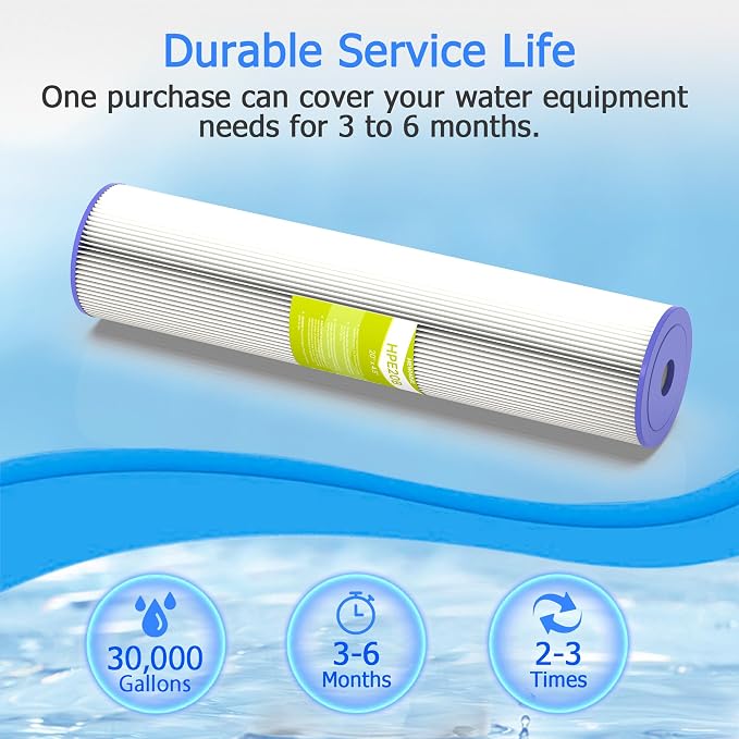 20 Micron Whole House Water Filter Cartridge, Pleated Sediment Filters for Well Water, Universal Replacement for Any 20 inch Big Housings - 20" x 4.5" Cartridges - Pack of 2